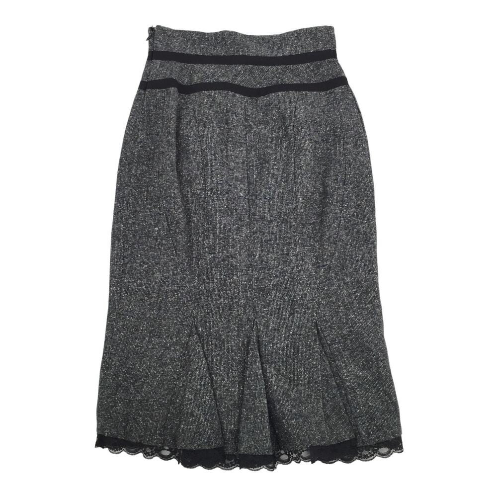 Worthington Lace Lined Tweed Pencil Skirt Size 2P Petite Gray Black Career Goth - Picture 2 of 8